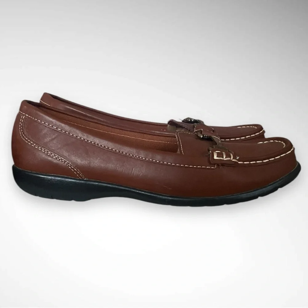 THOM MCAN Gavyn Women's Brown Leather Loafers With Buckle Detail Size‎ 8 | EUC